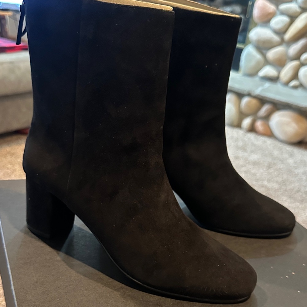 J. Crew Elegant Black Heeled Boots 
Suede Ankle Boot AQ747